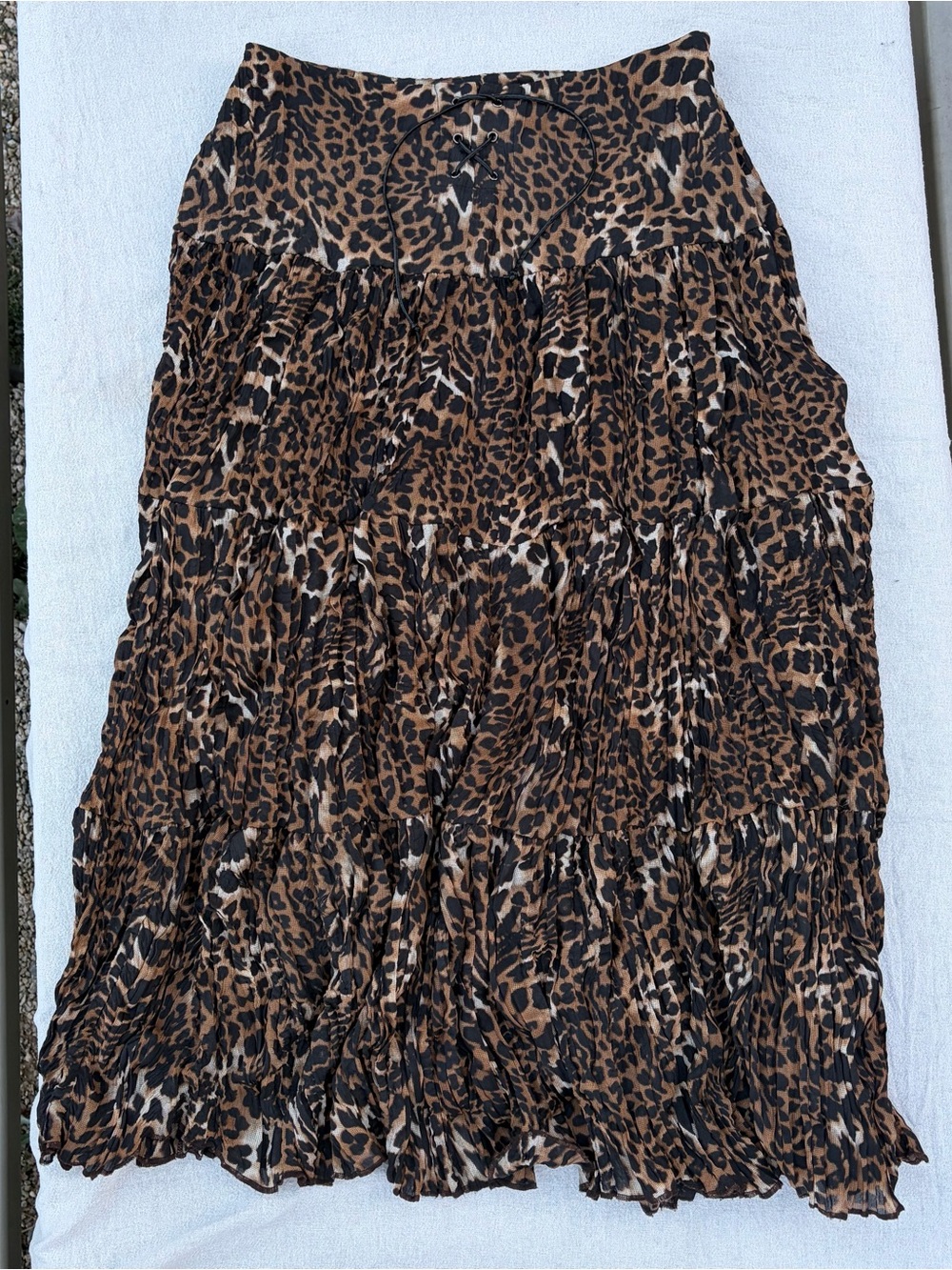Vintage 90s Detu Sport Lace Up Leopard Print Tiered Maxi Skirt, Y2K Grunge